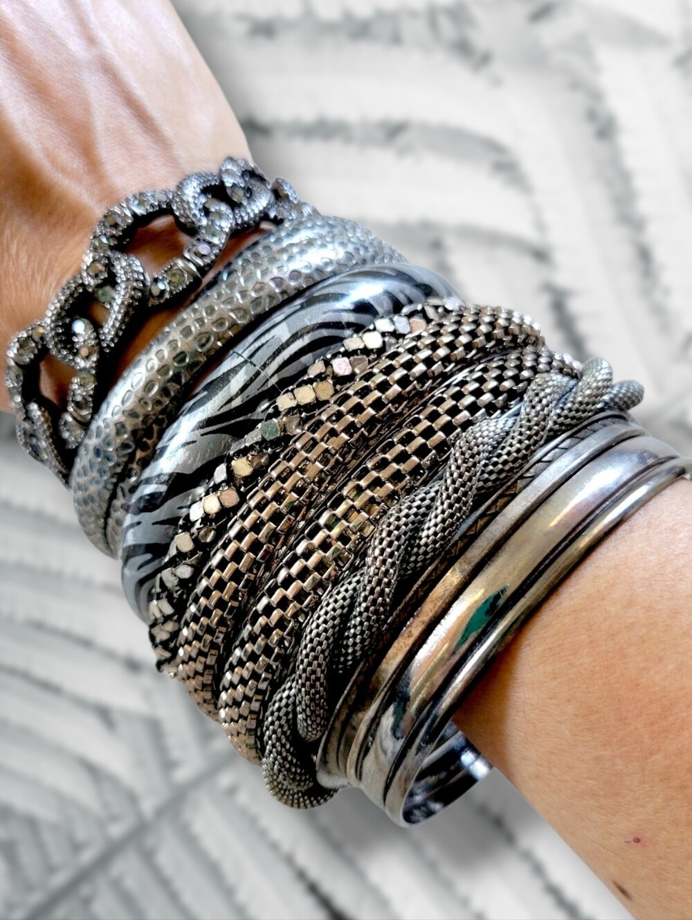Mixed Y2K Silver Tone Stacked Bangle Bracelet Bundle [12pc]